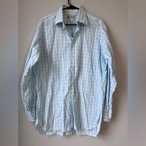 Turnbull & Asser Exclusive Button Down Sky Blue White Checkered Plaid Shirt L